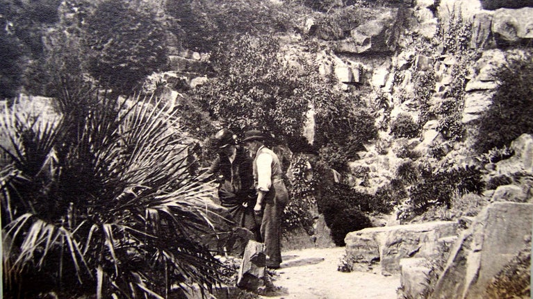 Mrs Beale and gardener in the Quarry Garden